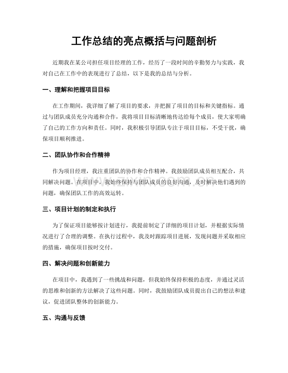 工作总结的亮点概括与问题剖析.docx_第1页