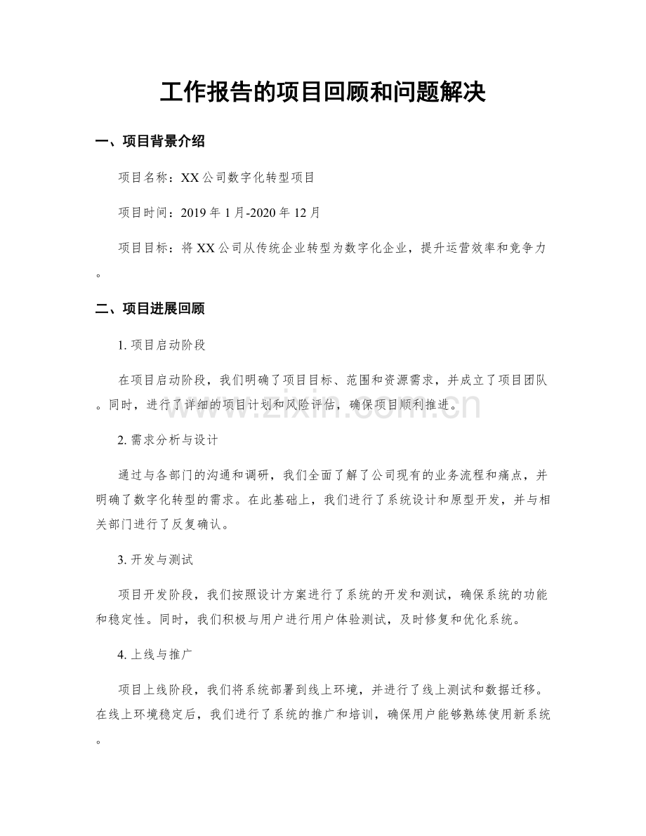 工作报告的项目回顾和问题解决.docx_第1页