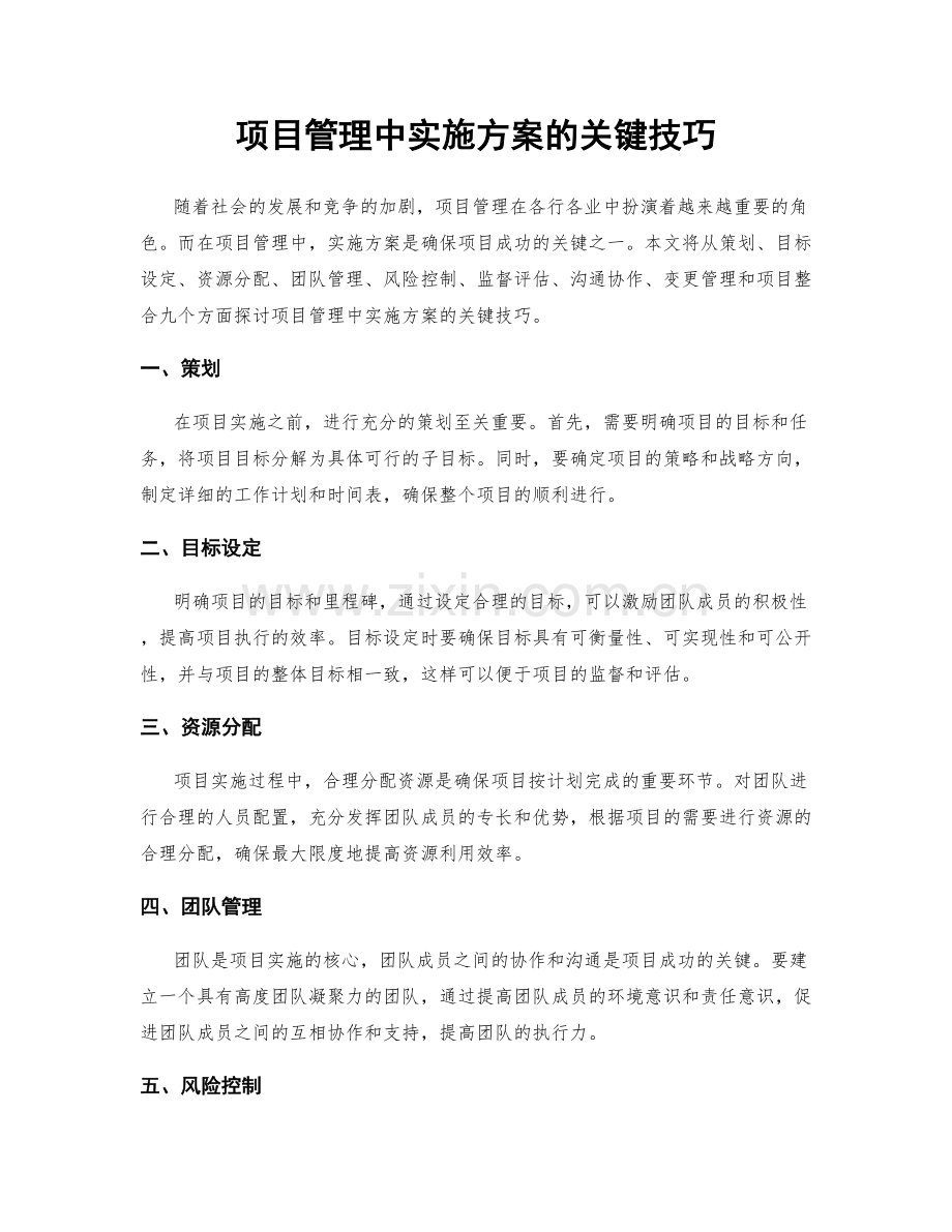 项目管理中实施方案的关键技巧.docx_第1页