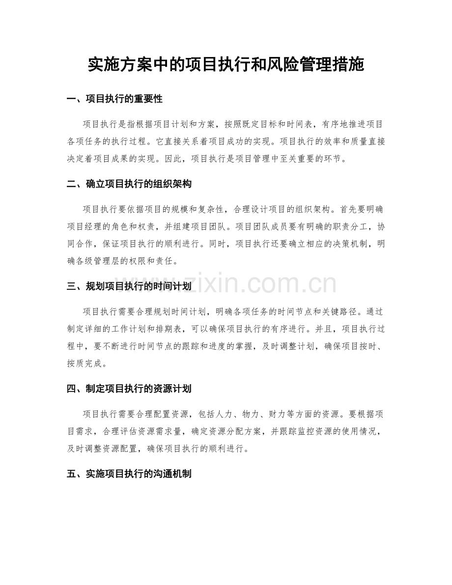 实施方案中的项目执行和风险管理措施.docx_第1页