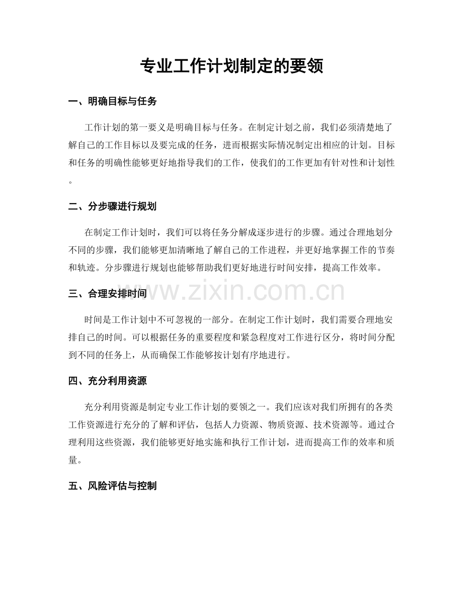 专业工作计划制定的要领.docx_第1页