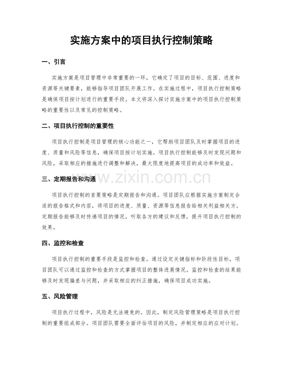 实施方案中的项目执行控制策略.docx_第1页