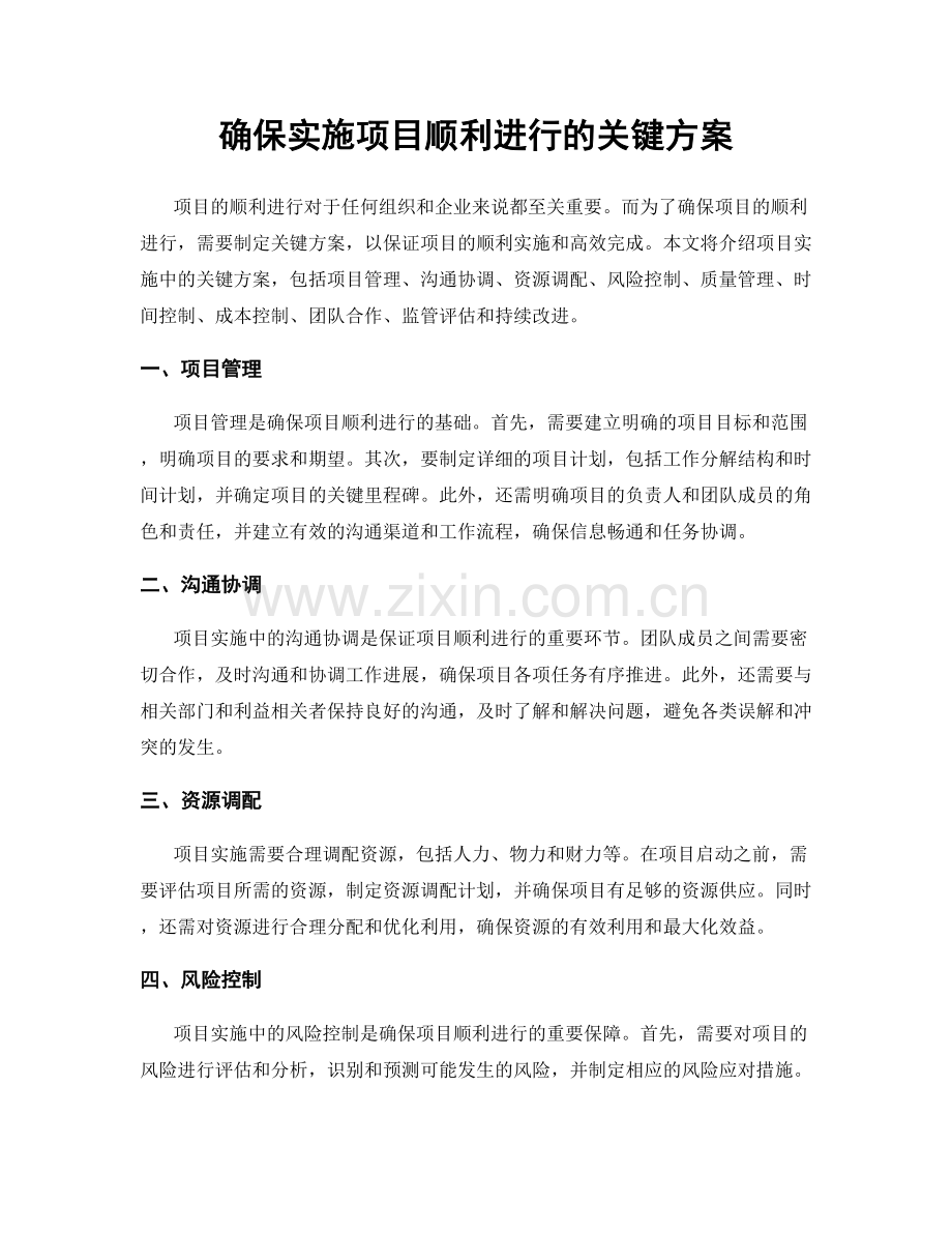 确保实施项目顺利进行的关键方案.docx_第1页