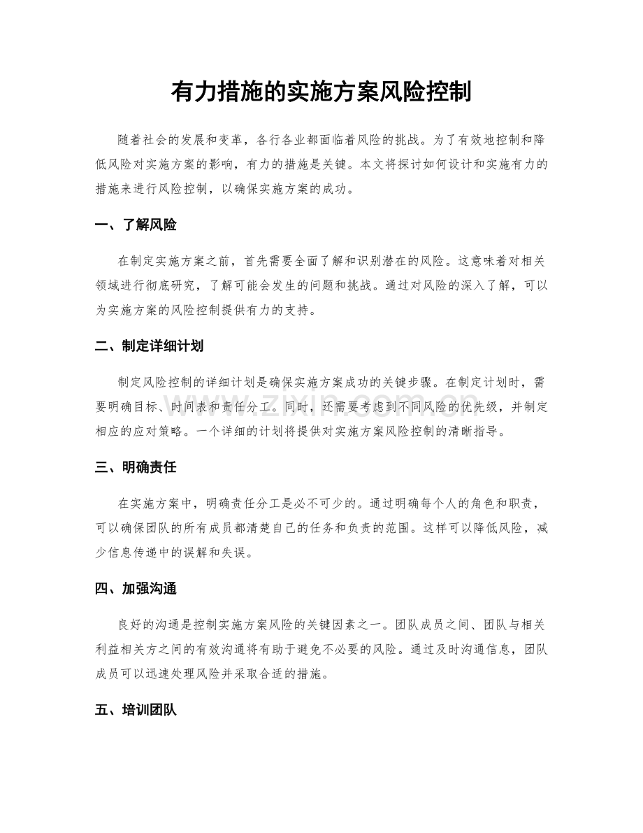 有力措施的实施方案风险控制.docx_第1页