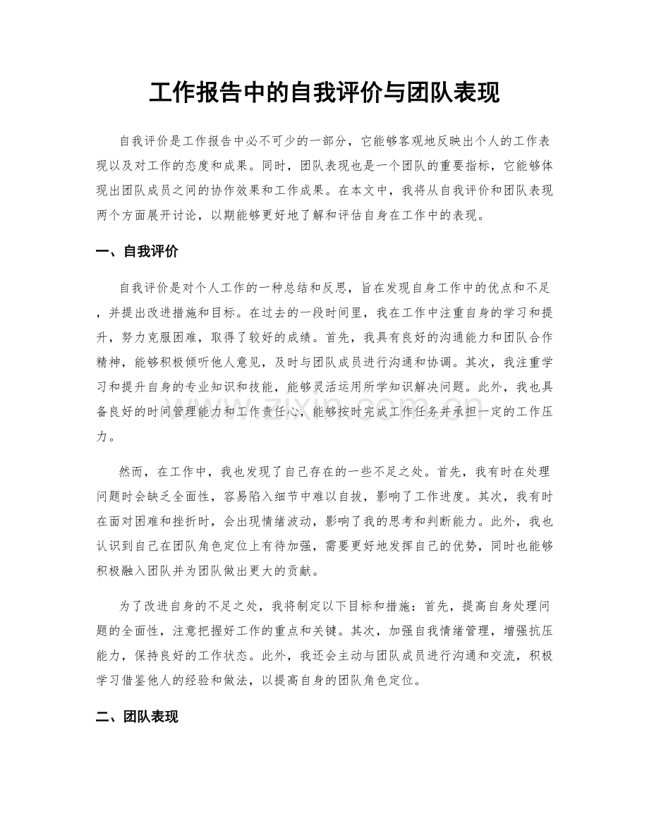 工作报告中的自我评价与团队表现.docx_第1页