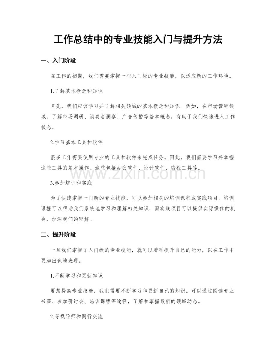 工作总结中的专业技能入门与提升方法.docx_第1页