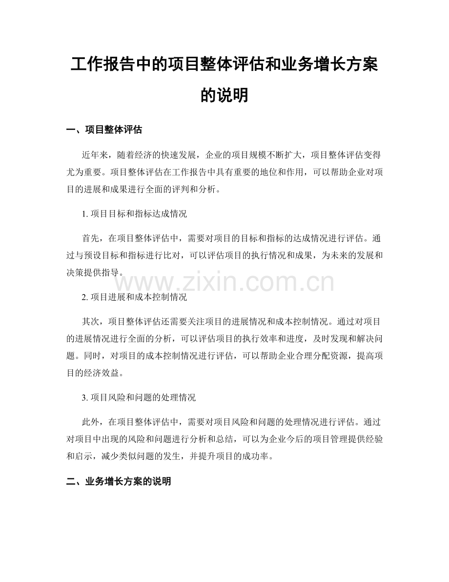 工作报告中的项目整体评估和业务增长方案的说明.docx_第1页