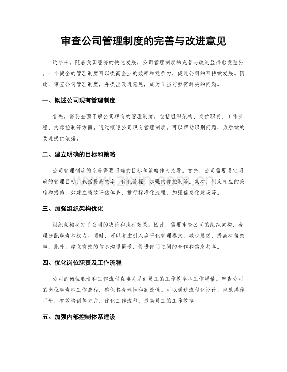 审查公司管理制度的完善与改进意见.docx_第1页