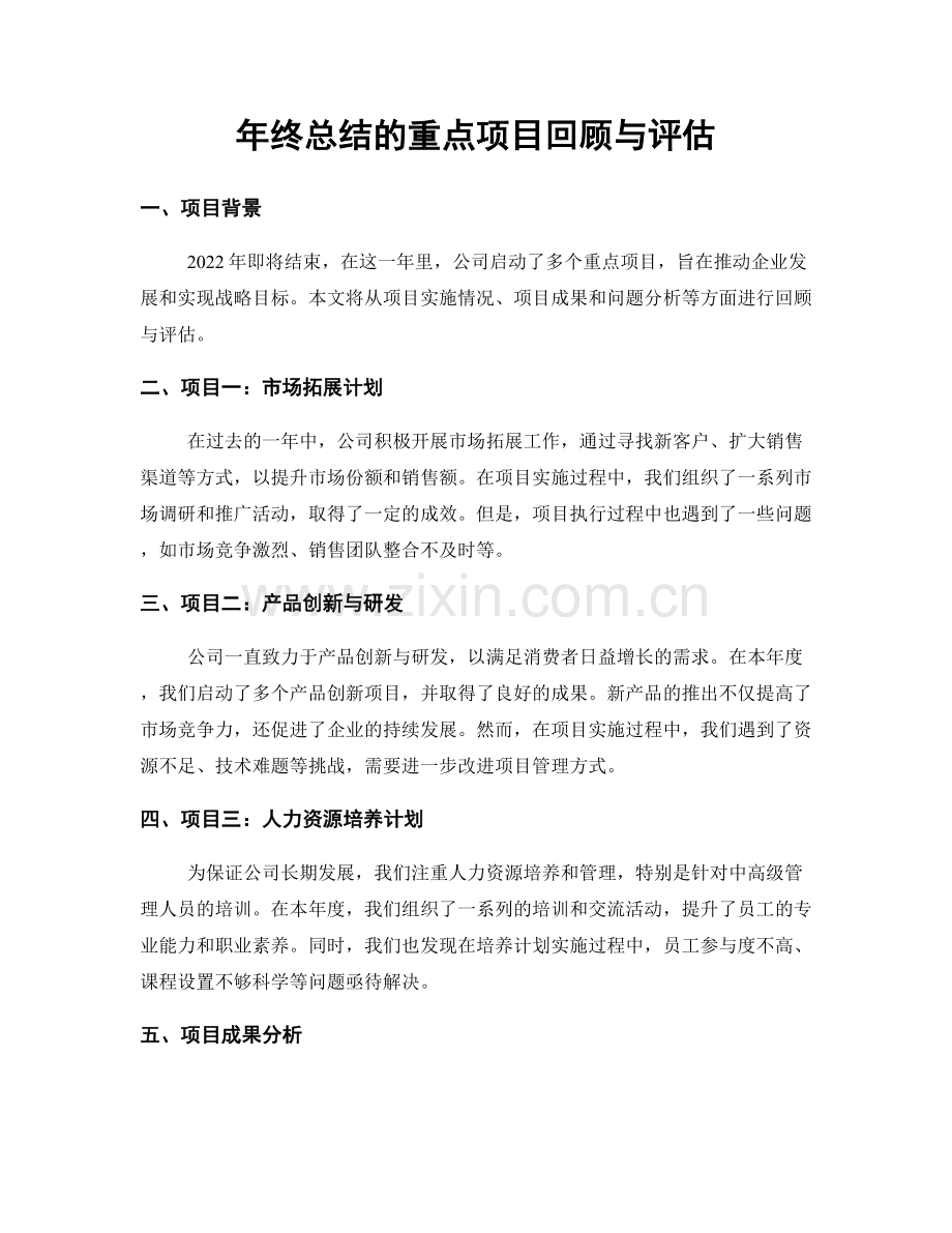 年终总结的重点项目回顾与评估.docx_第1页