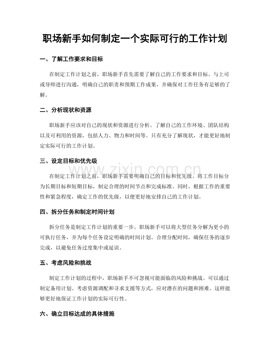 职场新手如何制定一个实际可行的工作计划.docx_第1页