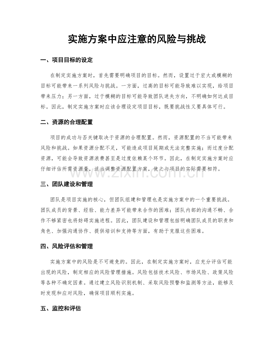 实施方案中应注意的风险与挑战.docx_第1页