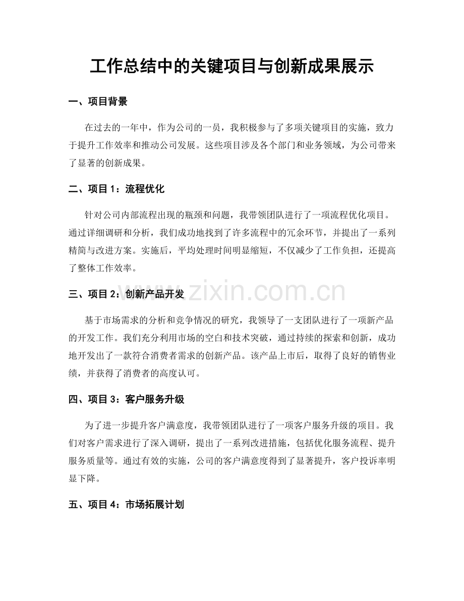 工作总结中的关键项目与创新成果展示.docx_第1页