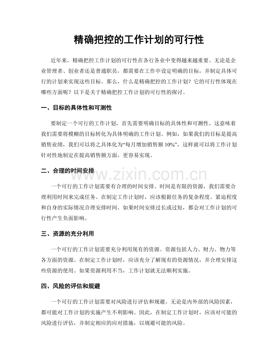 精确把控的工作计划的可行性.docx_第1页