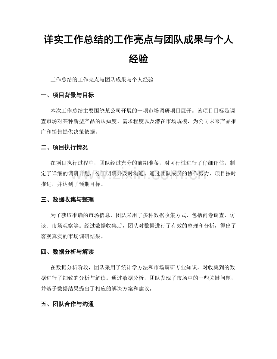 详实工作总结的工作亮点与团队成果与个人经验.docx_第1页