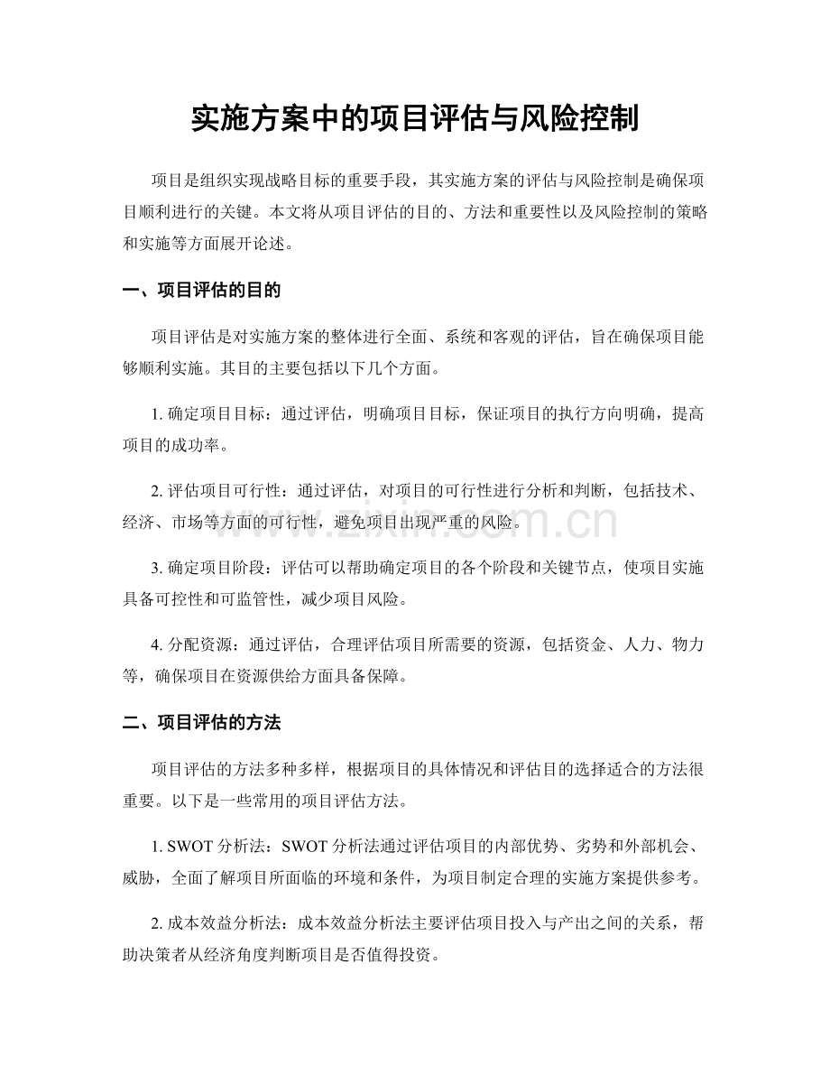 实施方案中的项目评估与风险控制.docx_第1页