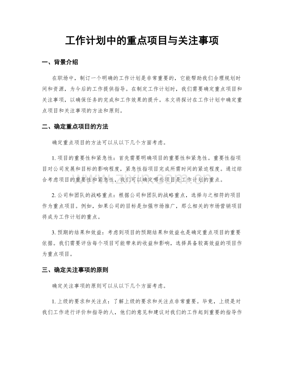 工作计划中的重点项目与关注事项.docx_第1页