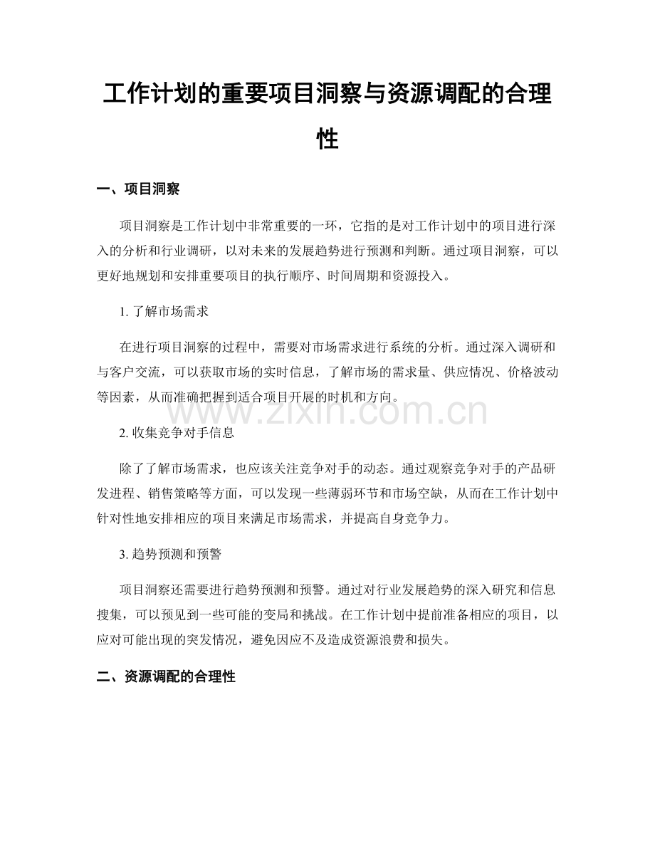 工作计划的重要项目洞察与资源调配的合理性.docx_第1页