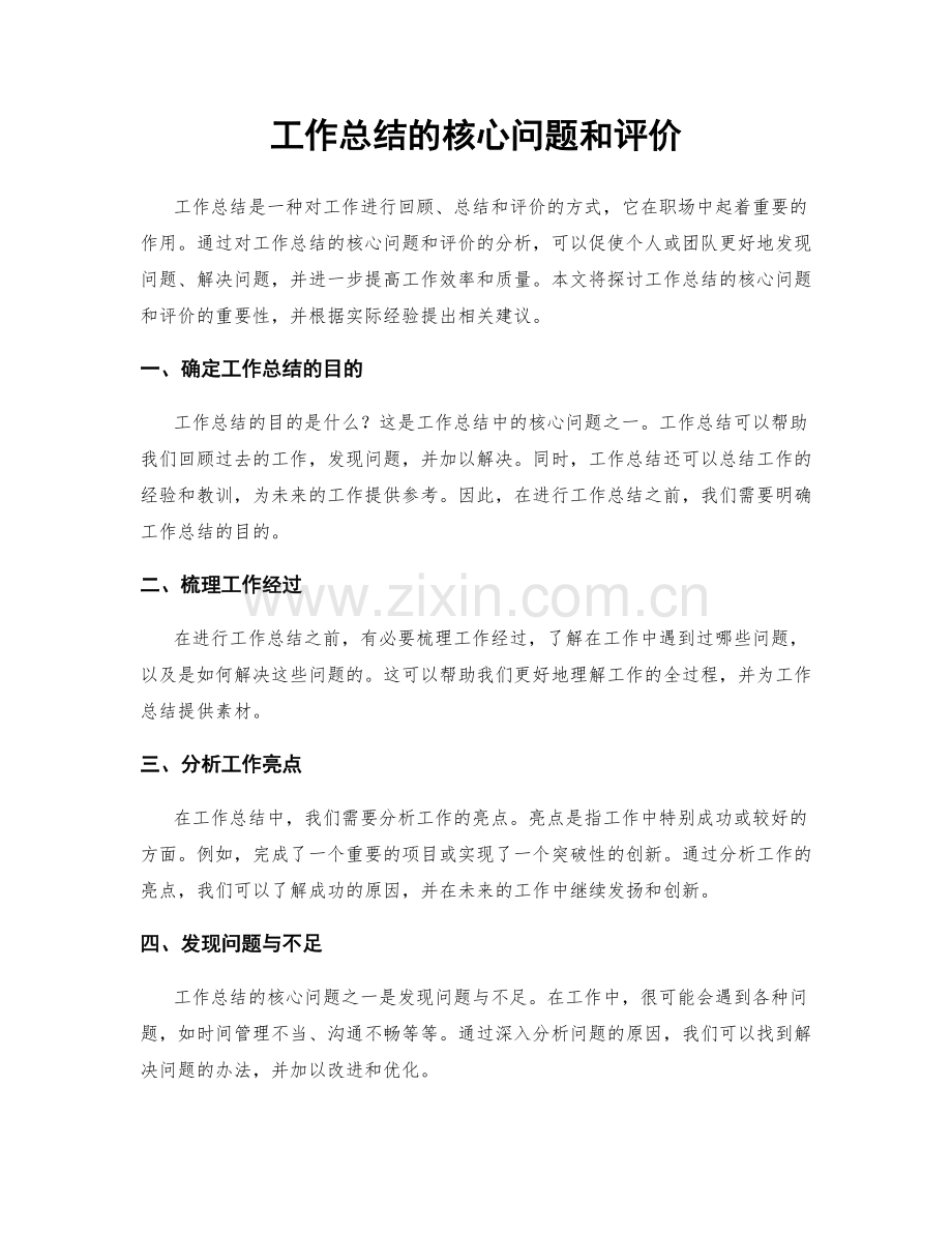 工作总结的核心问题和评价.docx_第1页