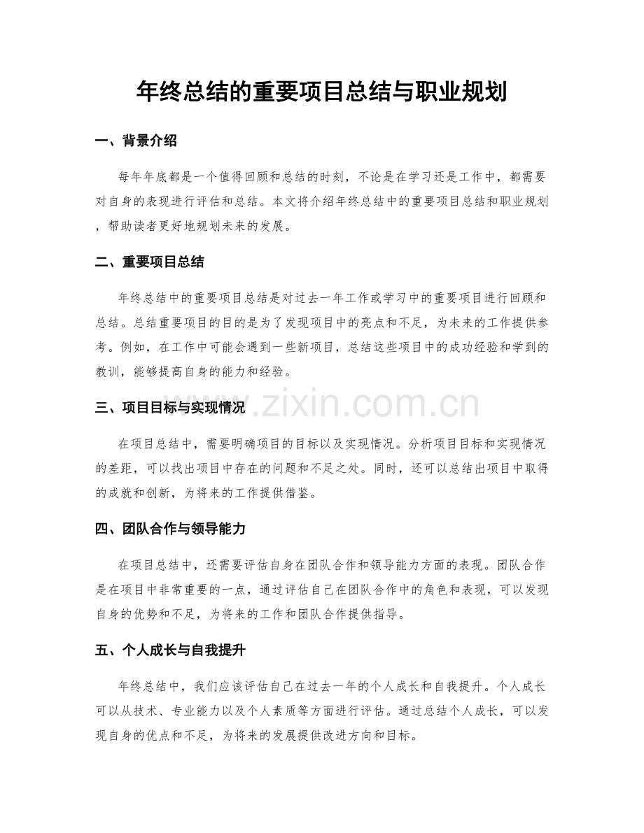 年终总结的重要项目总结与职业规划.docx_第1页