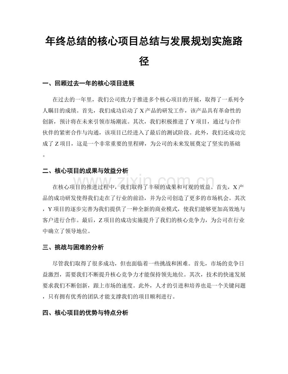 年终总结的核心项目总结与发展规划实施路径.docx_第1页