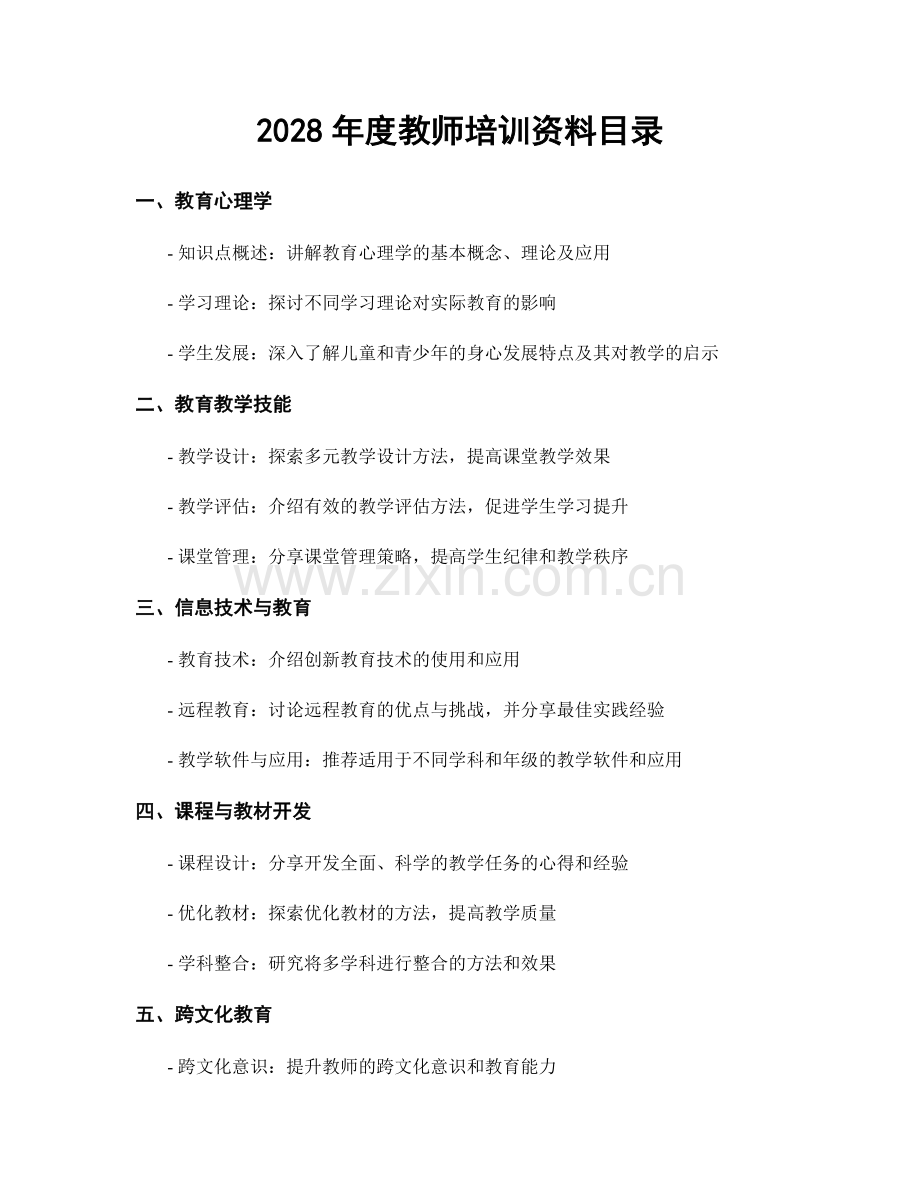 2028年度教师培训资料目录.docx_第1页