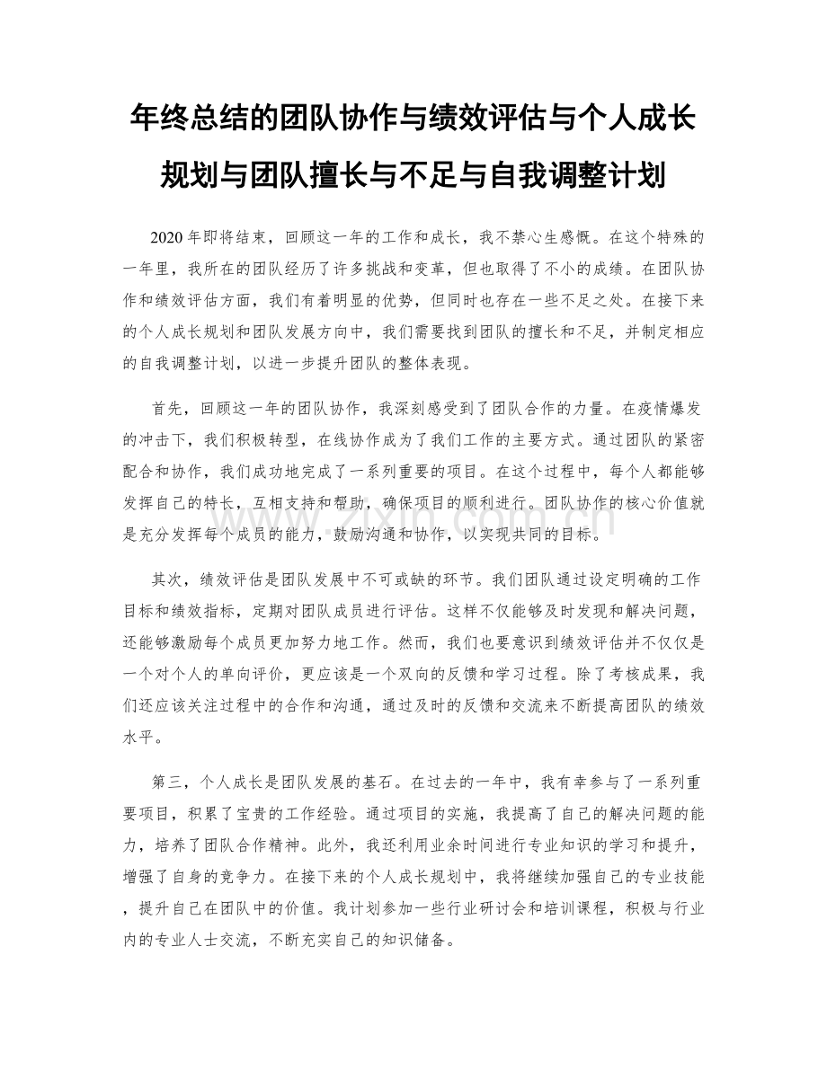 年终总结的团队协作与绩效评估与个人成长规划与团队擅长与不足与自我调整计划.docx_第1页