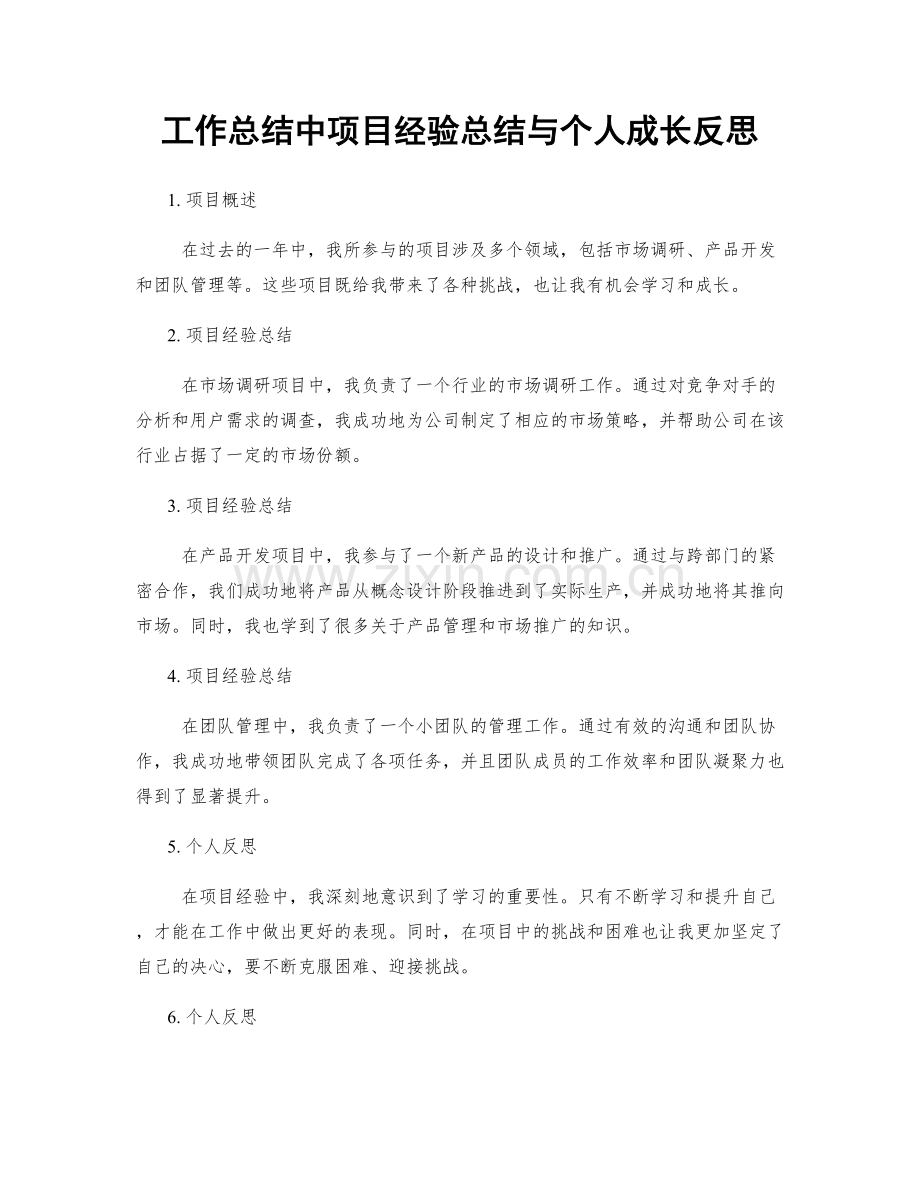 工作总结中项目经验总结与个人成长反思.docx_第1页