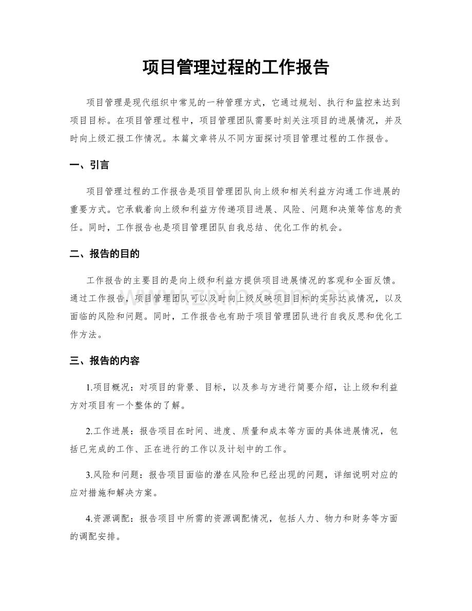 项目管理过程的工作报告.docx_第1页