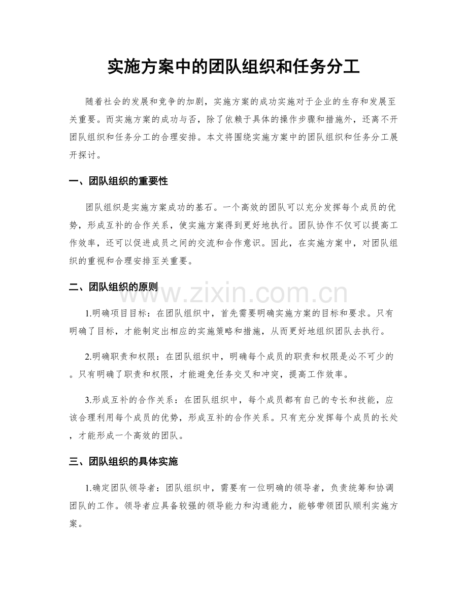 实施方案中的团队组织和任务分工.docx_第1页