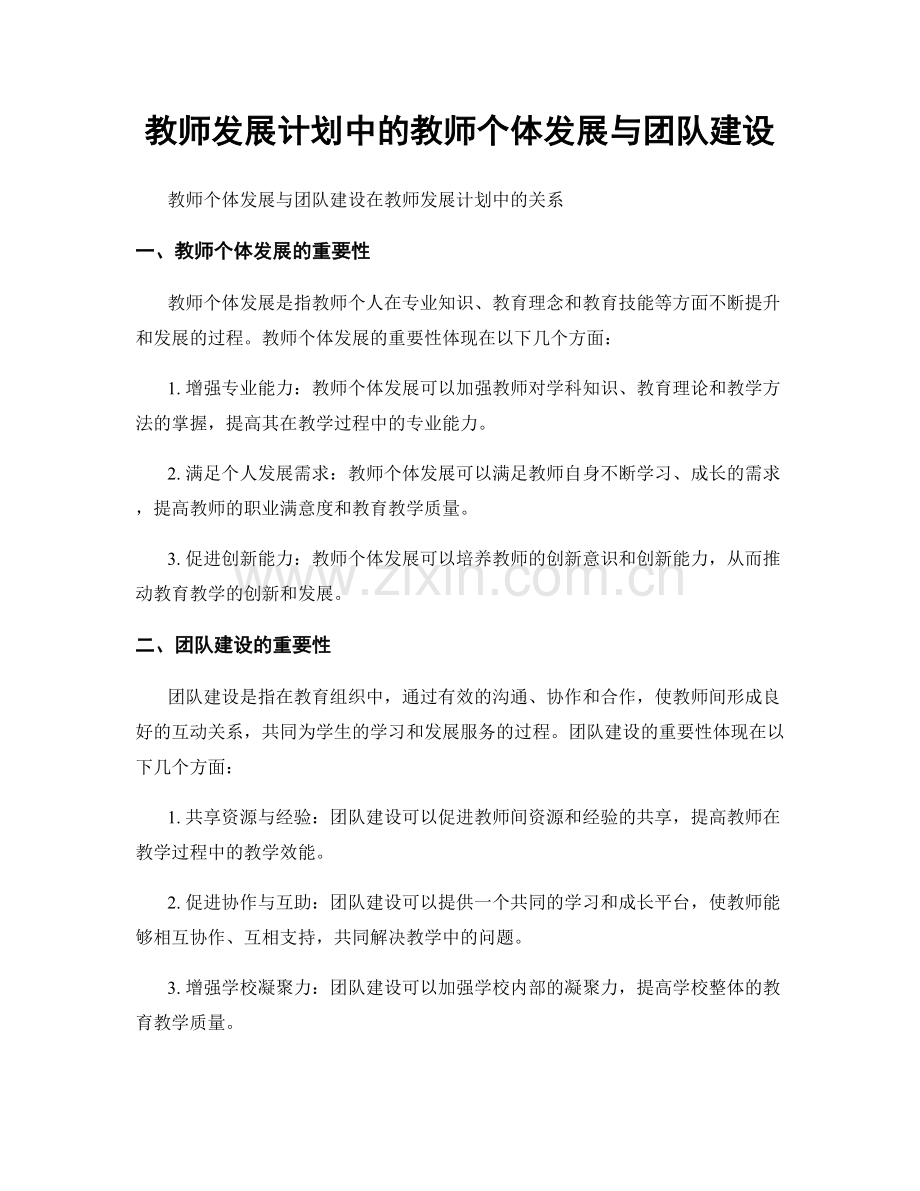 教师发展计划中的教师个体发展与团队建设.docx_第1页