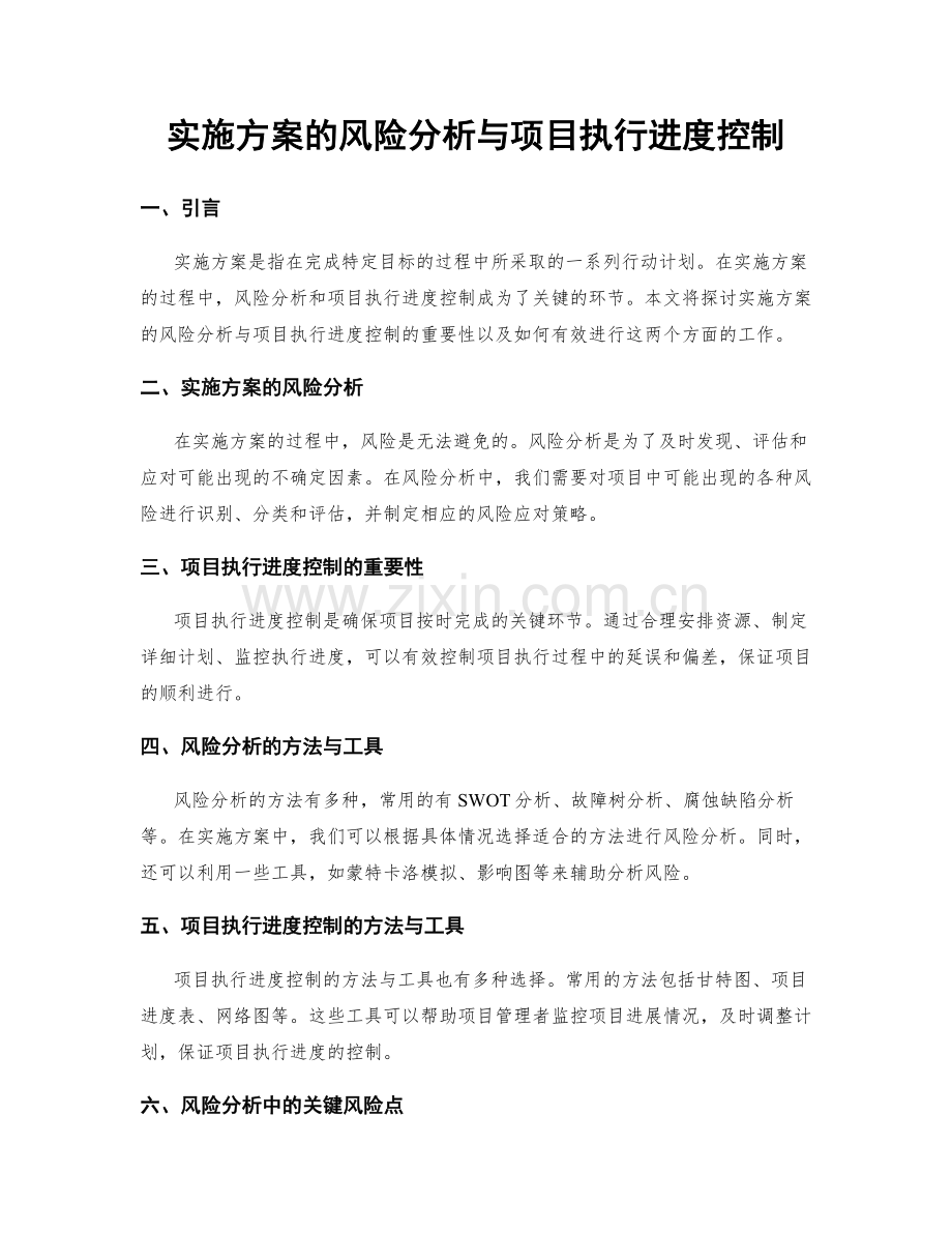 实施方案的风险分析与项目执行进度控制.docx_第1页