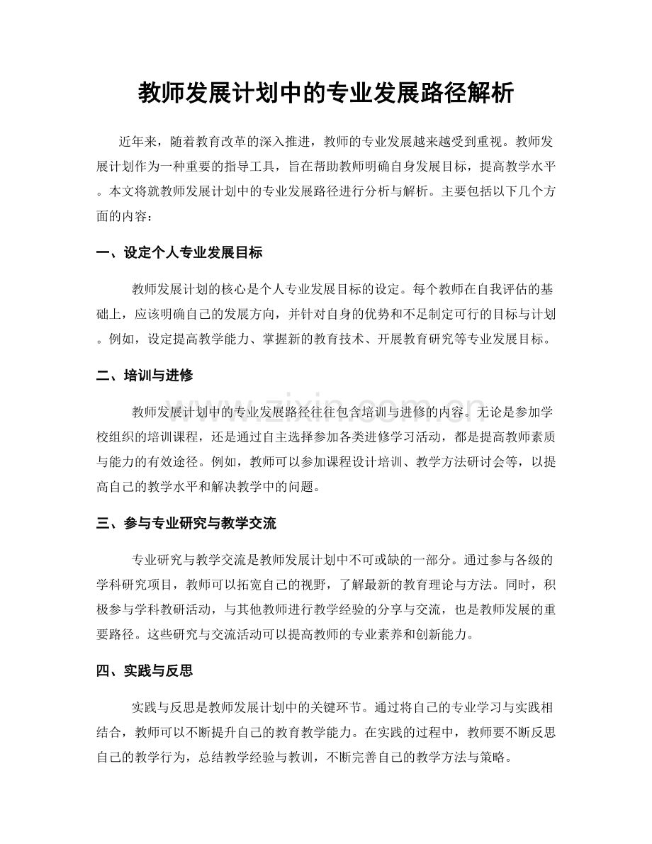 教师发展计划中的专业发展路径解析.docx_第1页