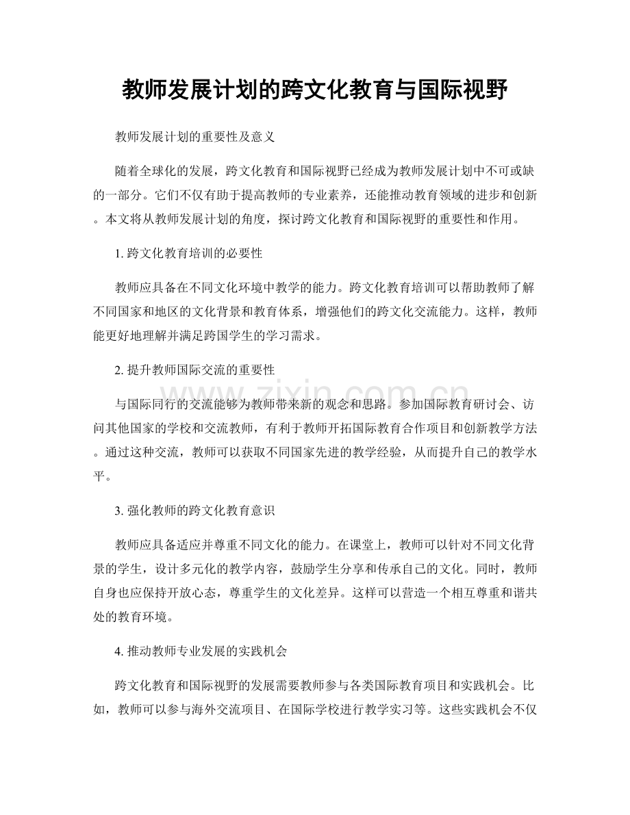 教师发展计划的跨文化教育与国际视野.docx_第1页