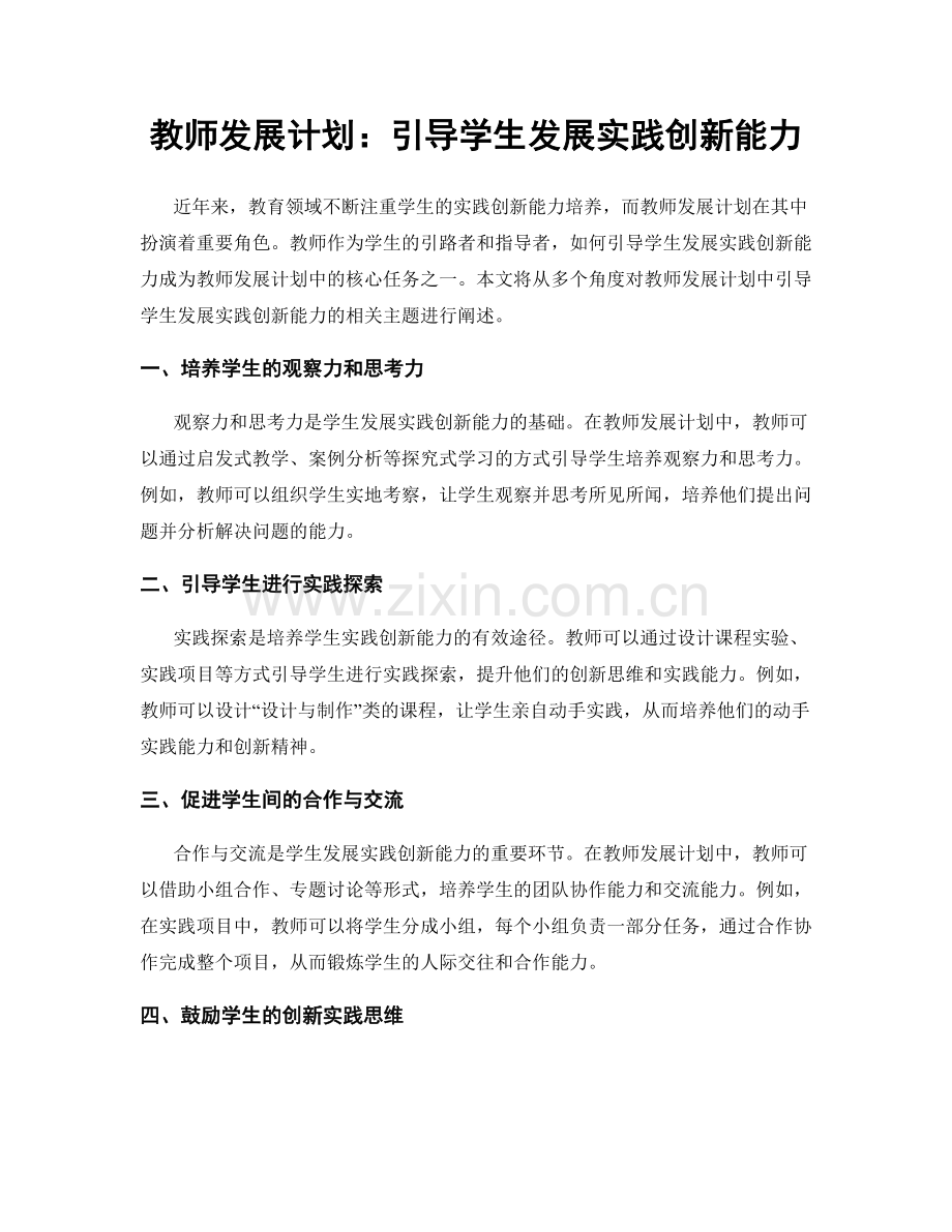 教师发展计划：引导学生发展实践创新能力.docx_第1页