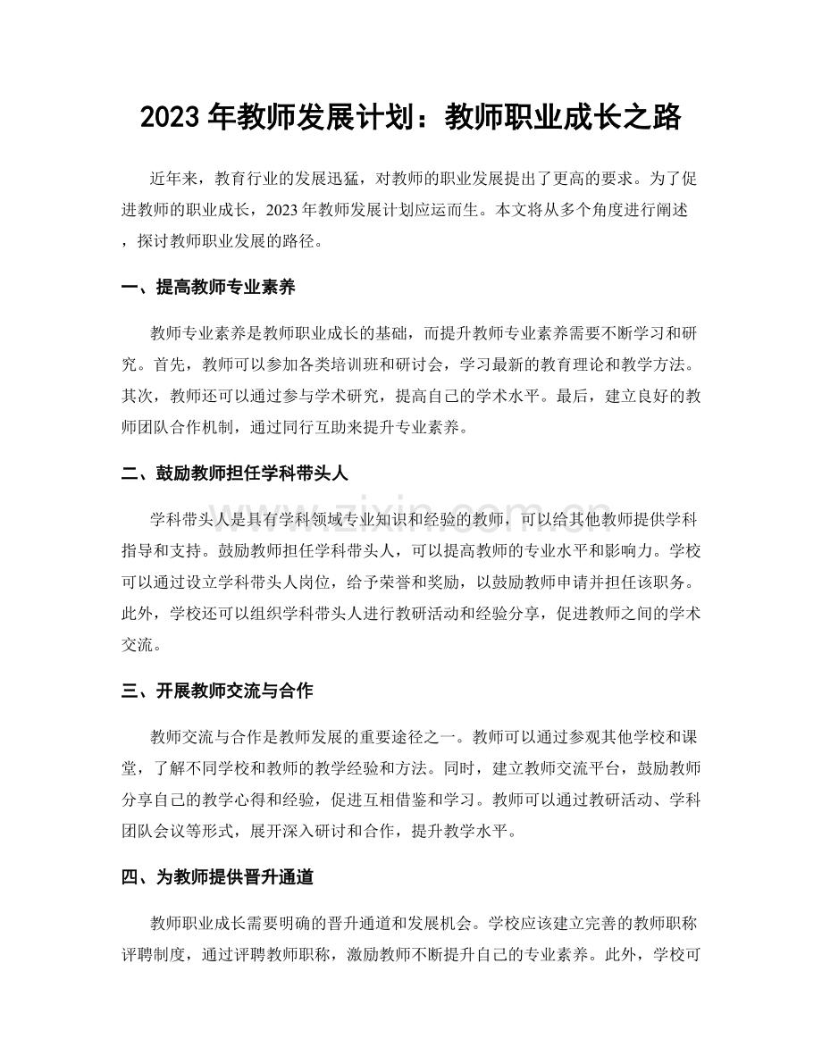 2023年教师发展计划：教师职业成长之路.docx_第1页