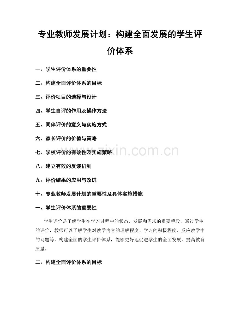 专业教师发展计划：构建全面发展的学生评价体系.docx_第1页