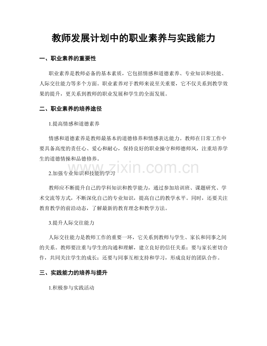 教师发展计划中的职业素养与实践能力.docx_第1页