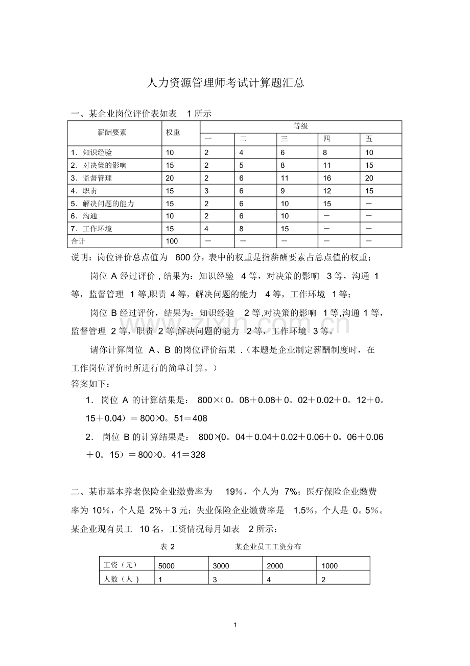 人力资源管理师考试计算题汇总.pdf_第1页