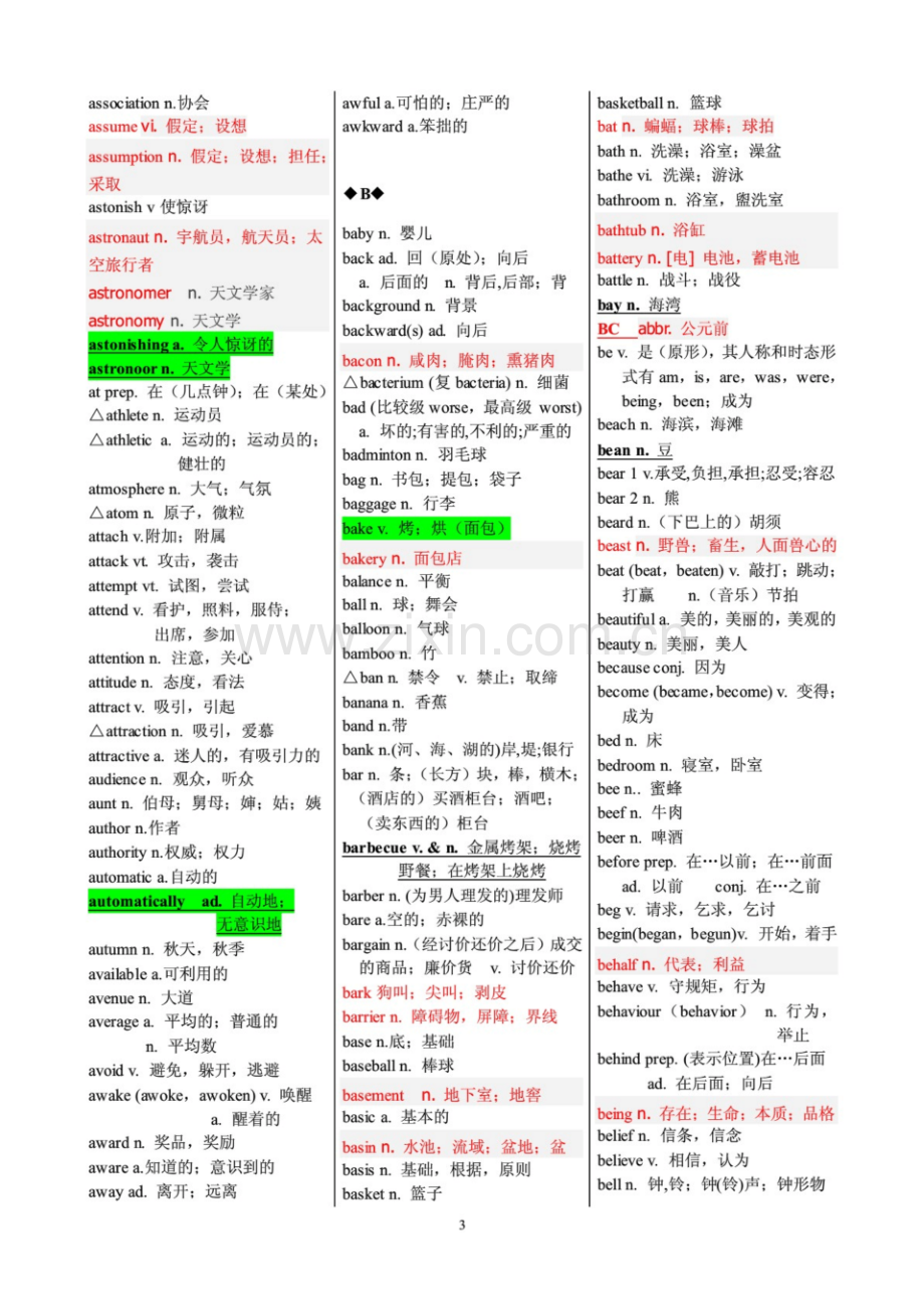 2019年北京高考英语考纲词汇表.pdf_第3页