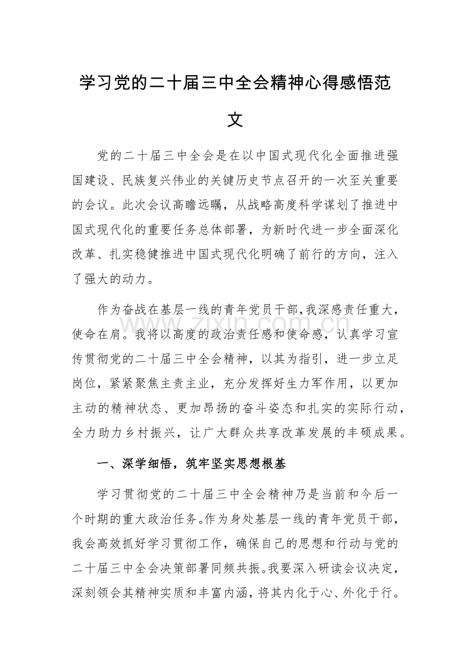 学习党的二十届三中全会精神心得感悟范文.docx_第1页