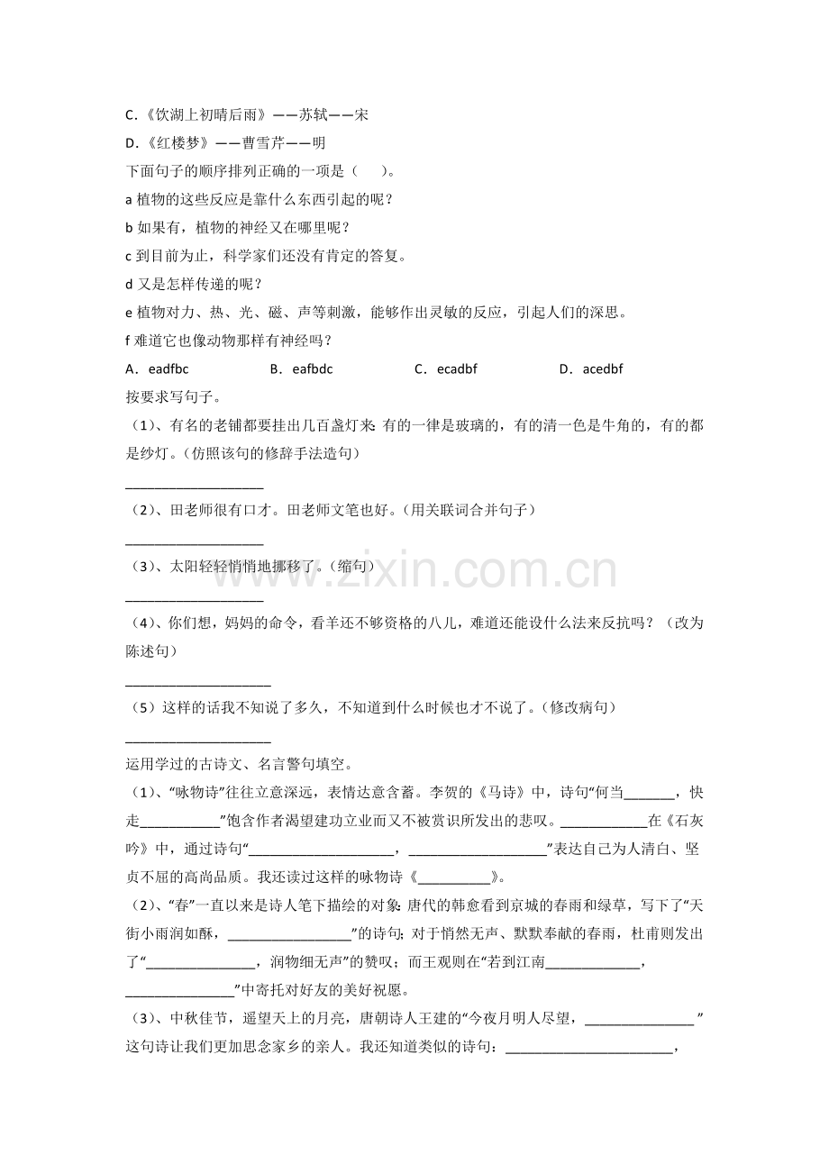 六年级小升初毕业语文培优试题测试题(附答案).doc_第2页