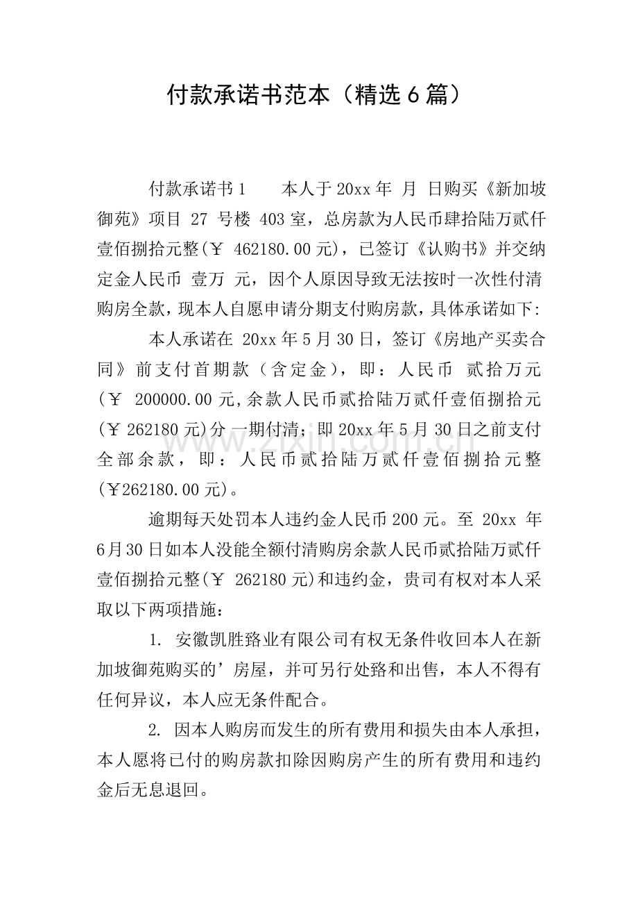 付款承诺书范本(6篇).doc_第1页