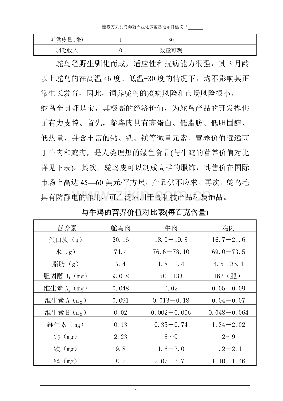 万只鸵鸟养殖产业化示范基地项目建设项目可行性分析报告.doc_第3页