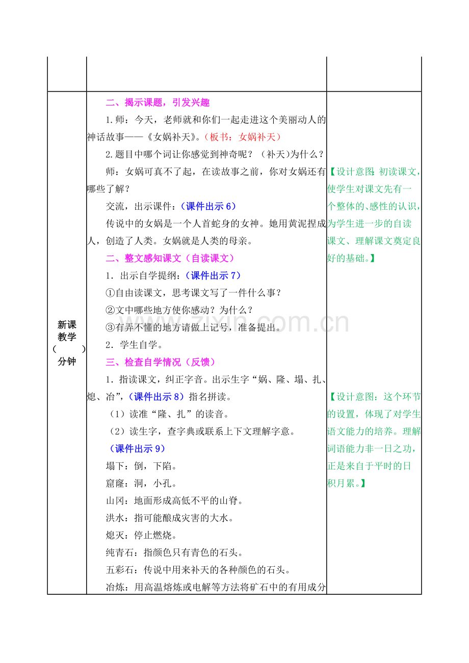 部编小学语文四年级上册：15-女娲补天--教案(表格式)教学设计.docx_第2页