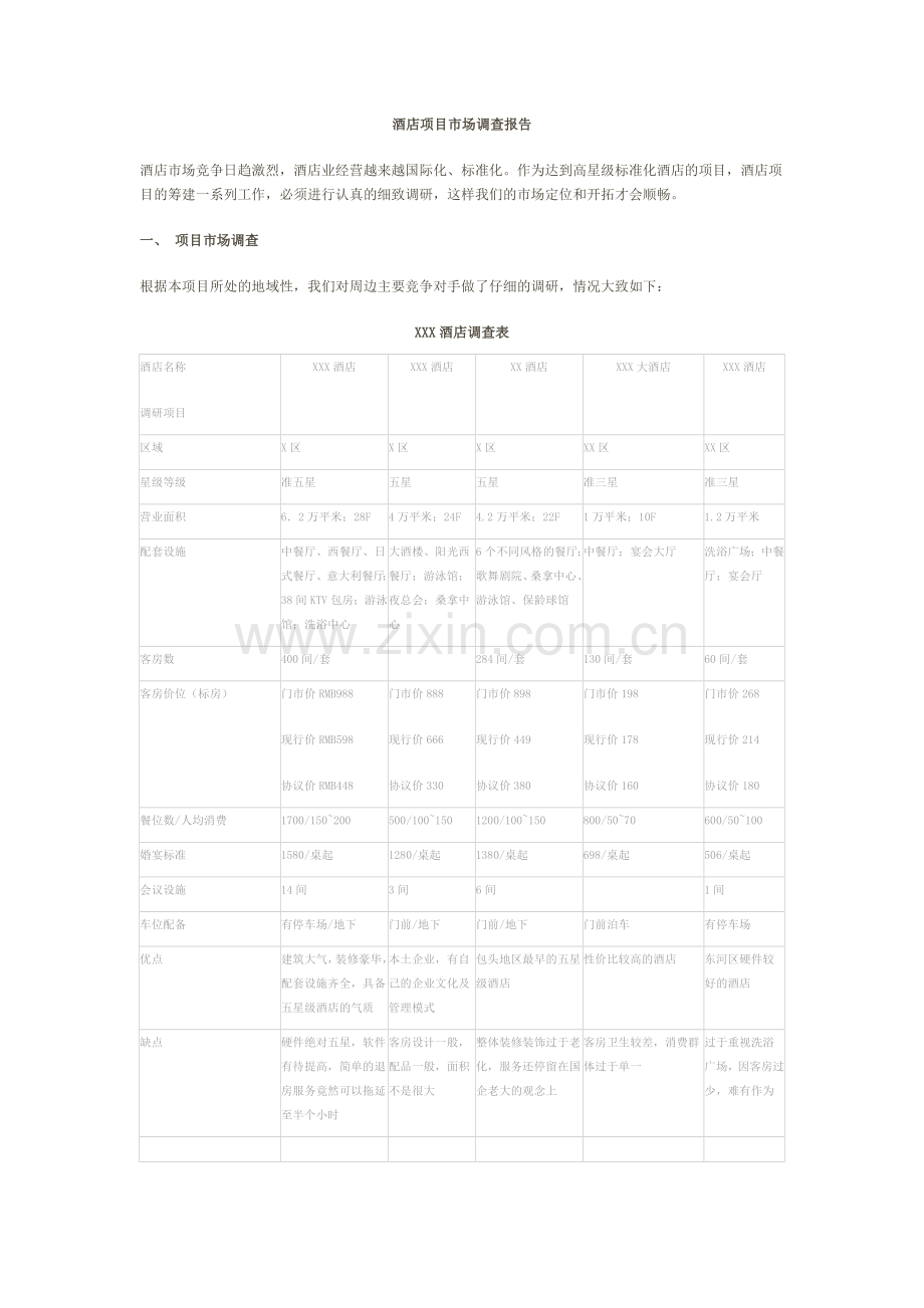 宾馆的项目投资和市场调查报告.doc_第1页