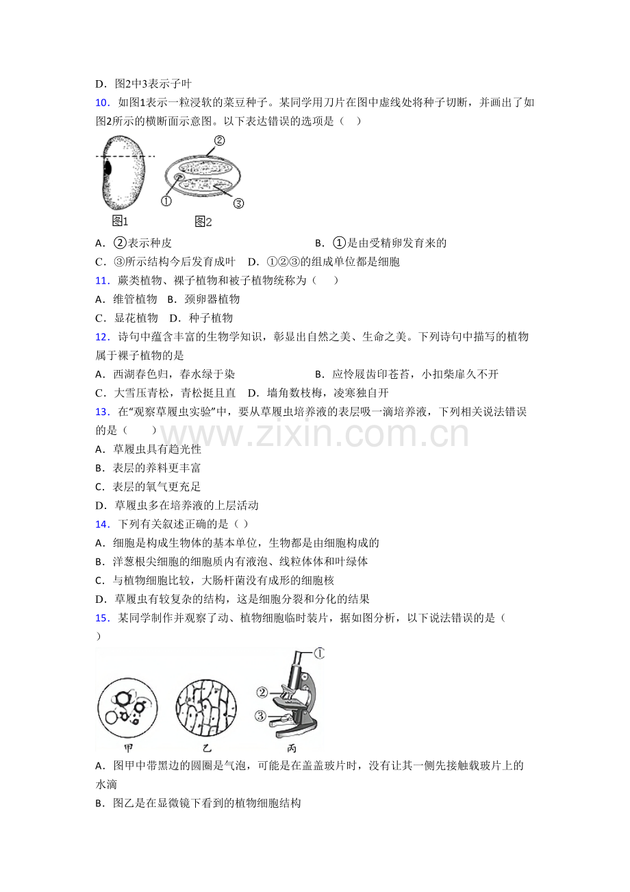 生物初一上学期期末模拟检测试卷附答案.doc_第3页