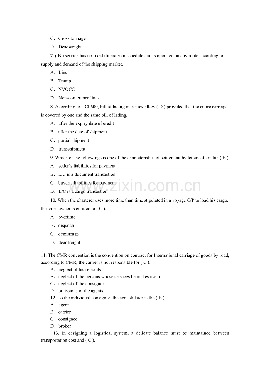 国际货运代理考试货代英语试卷及答案.doc_第2页