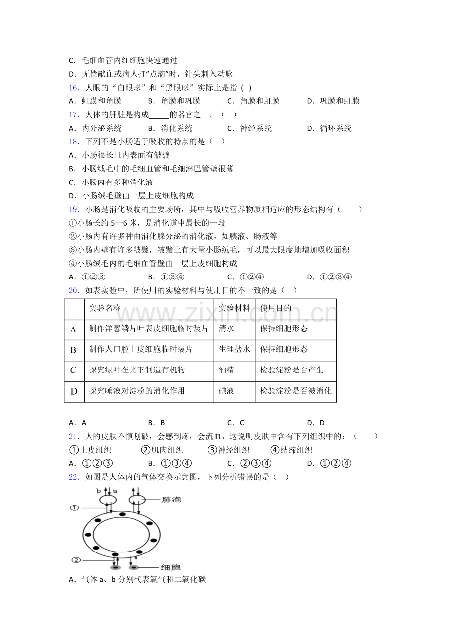 长沙市七年级下册生物期中试题及答案解答.doc_第3页