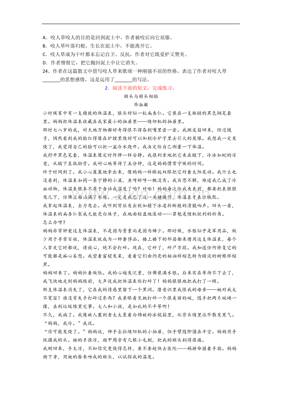 小学六年级阅读理解语文培优试题测试卷(答案).docx_第2页