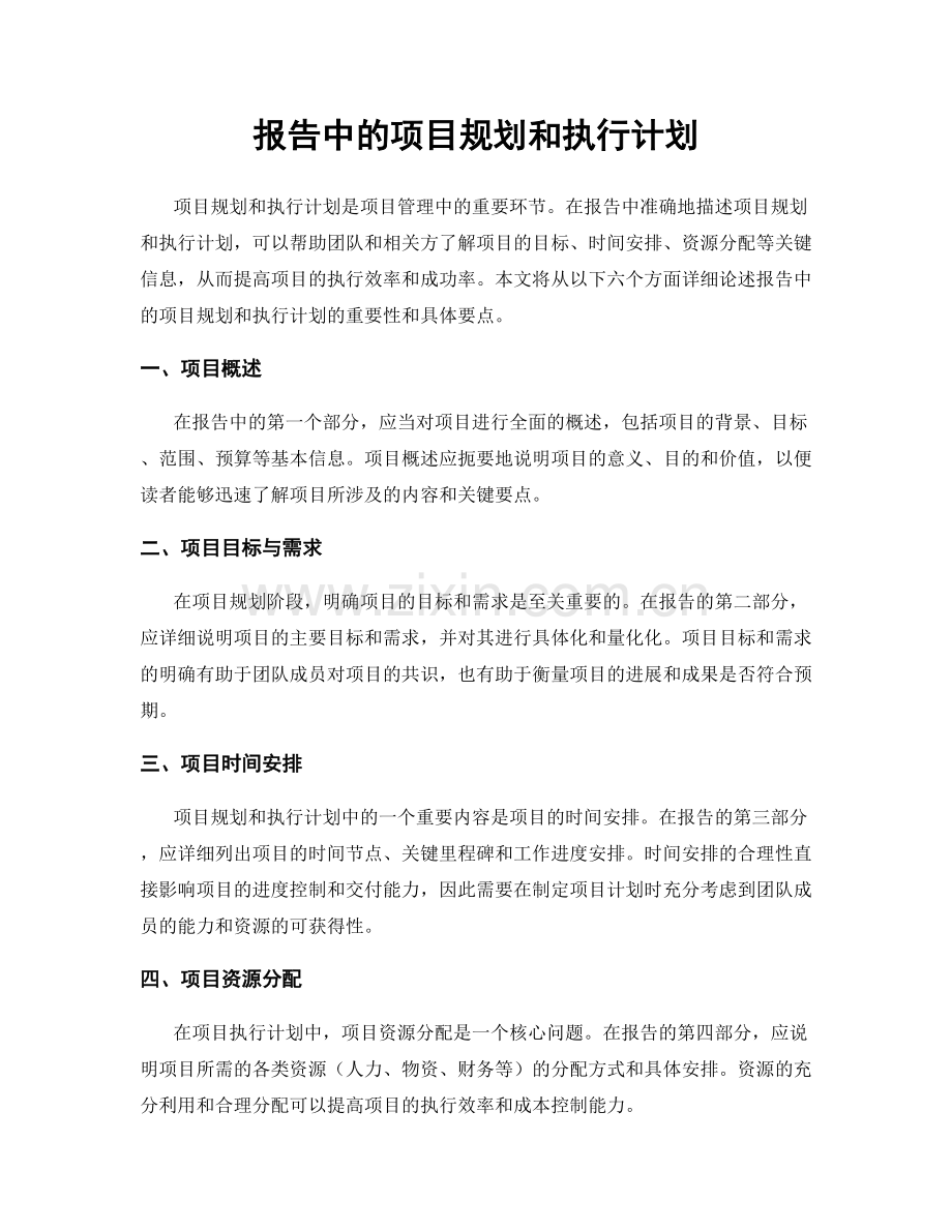 报告中的项目规划和执行计划.docx_第1页